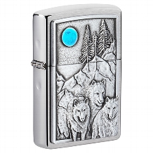 ZIPPO chrom gebürstet Wolf Pack Emblem 60005633 